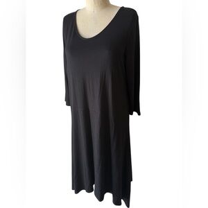 Eileen Fisher Black Asymmetrical Dress 3/4 sleeve curved waist viscose spandex